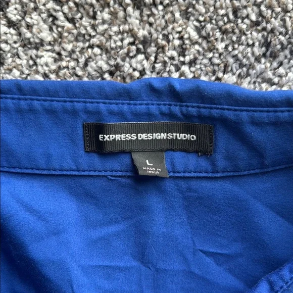 Express Blue Fitted Long Sleeve Button Down Shirt - Picture 2 of 10